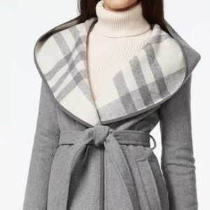 DKNY Wool Shawl Plaid Coat